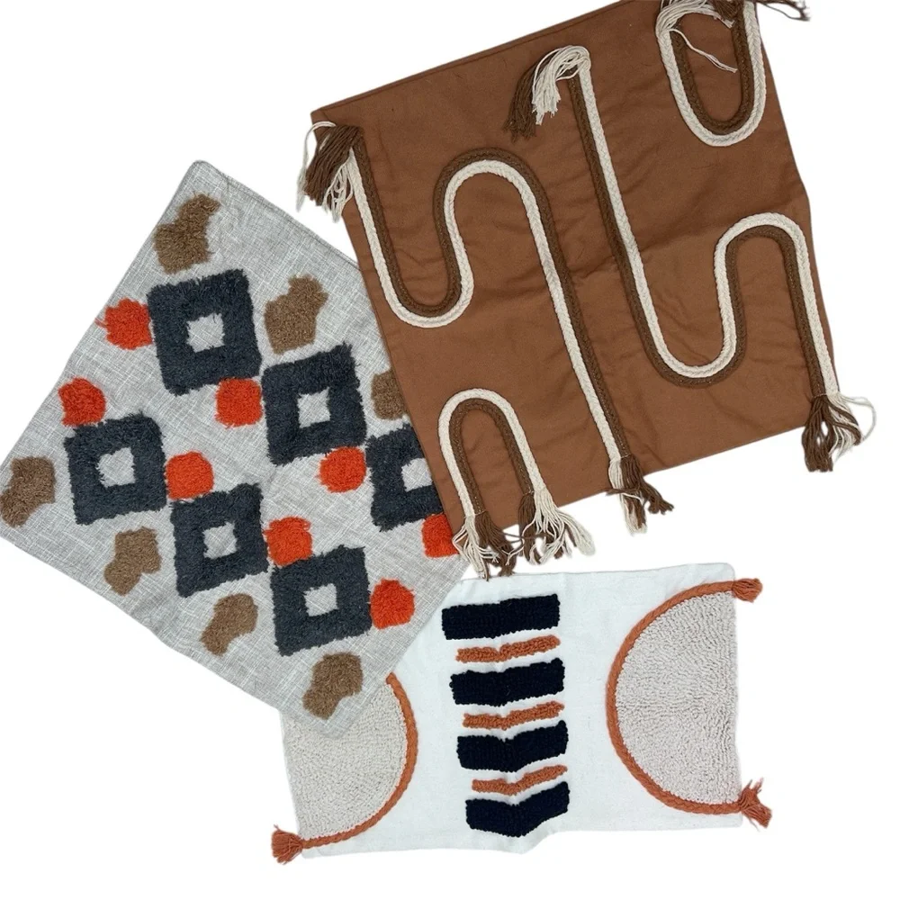 Set of Three Bohemian Throw Pillow Covers Brown Orange New Boho